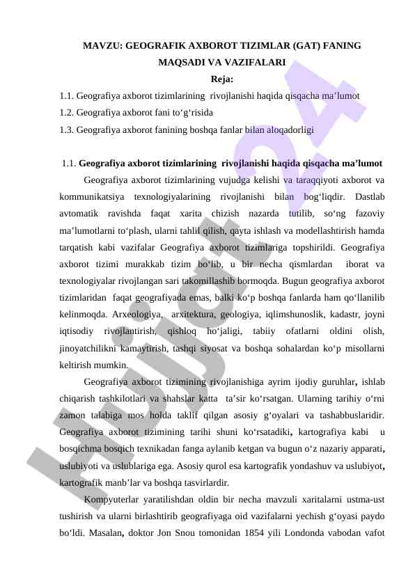 Geografik axborot tizimlarining rivojlanishi