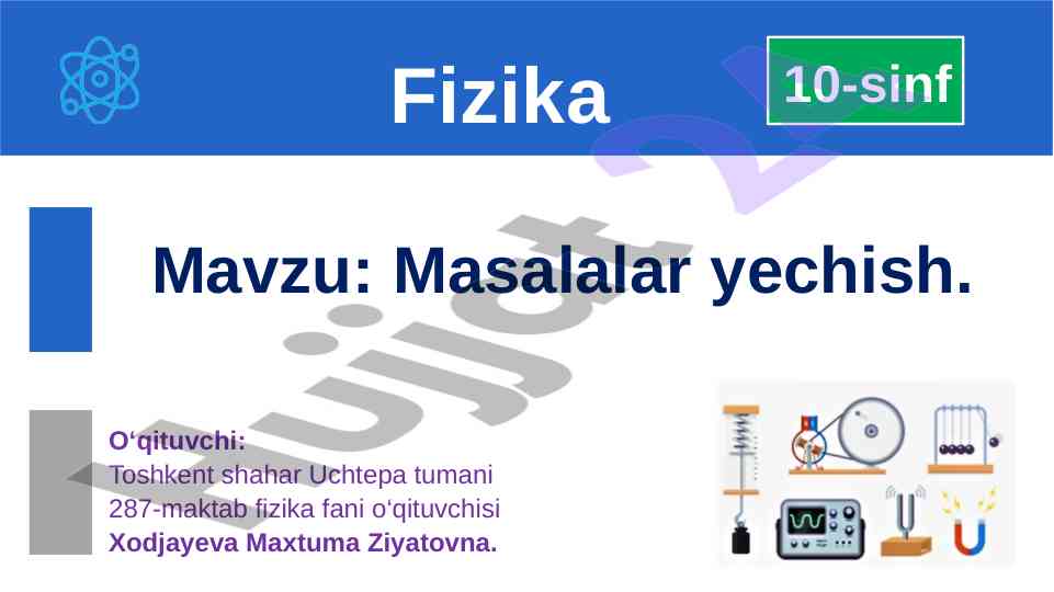 Masalalar yechish bo‘yicha fizika testlari