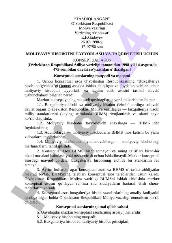 Moliyaviy hisobotni taqdim etish uchun konseptual asos