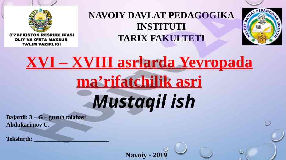 Yevropada ma'rifatchilik asrining asosiy xususiyatlari