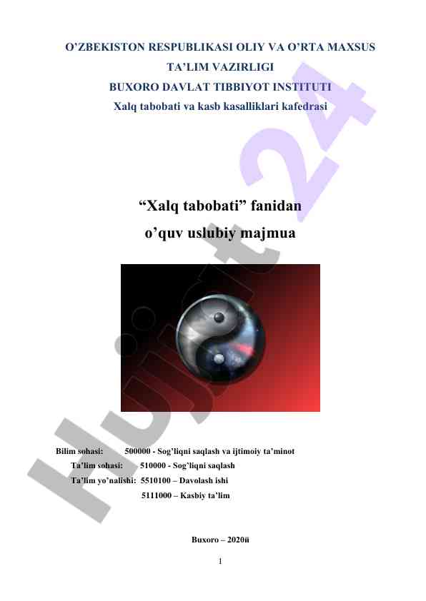 Хаlq tabobati fanidan o’quv uslubiy majmua