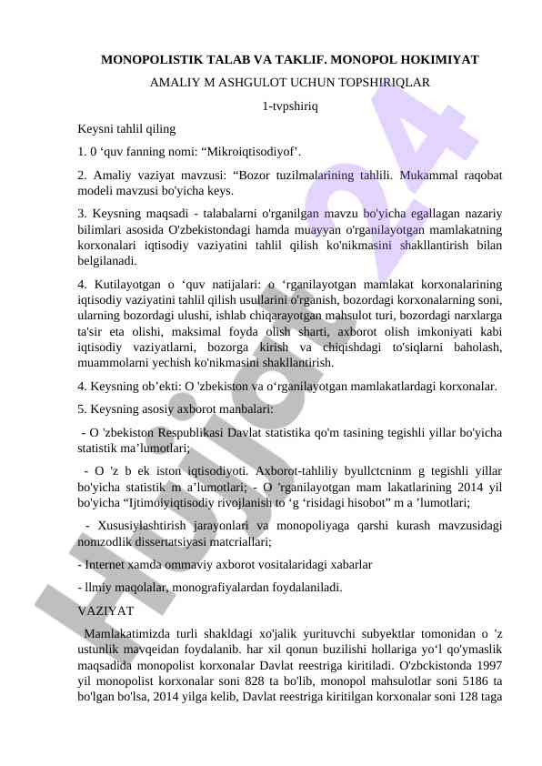 Monopolistik talab va taklif tahlili