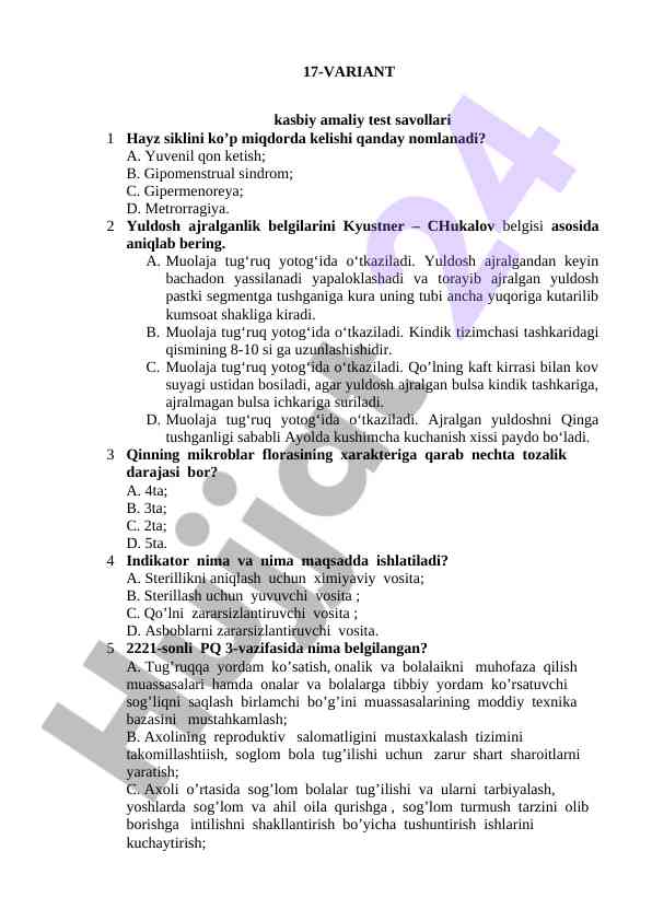 17-variant: kurs ishlari uchun mavzular