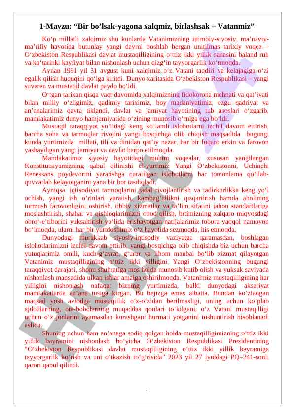 O‘zbekiston respublikasi mustaqilligining tarixi