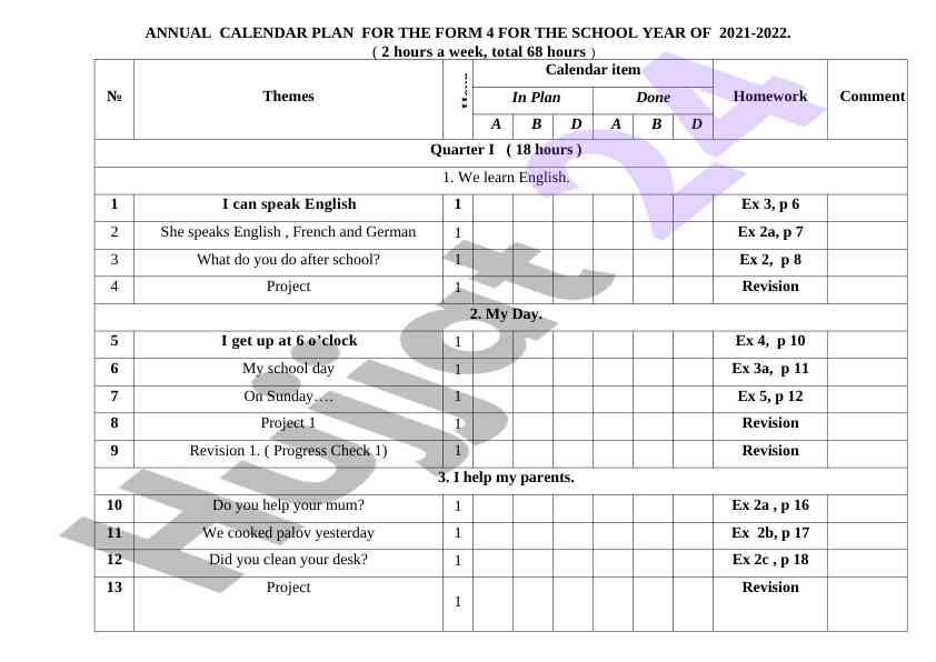 Annual calendar plan for form 4 school year 2021-2022
