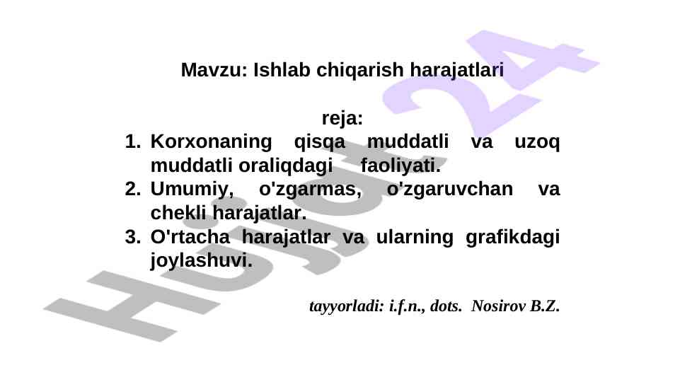 Ishlab chiqarish harajatlari reja tahlili