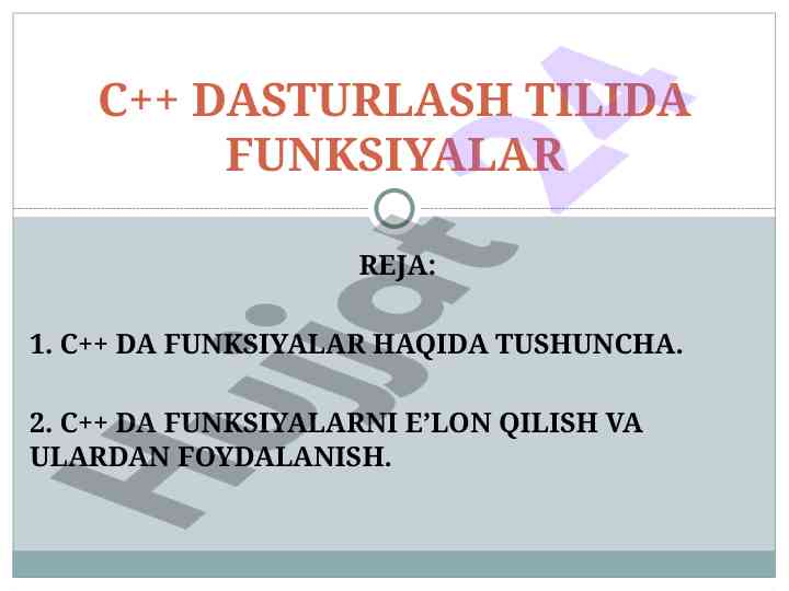 C++ dasturlashda funksiyalar haqida tushuncha