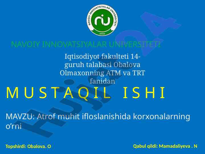 Atrof muhit ifloslanishida korxonalarning o’rni