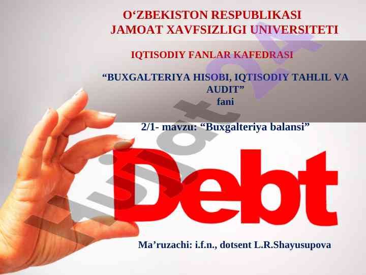 Buxgalteriya balansi mavzusi bo'yicha dars ishlanmasi