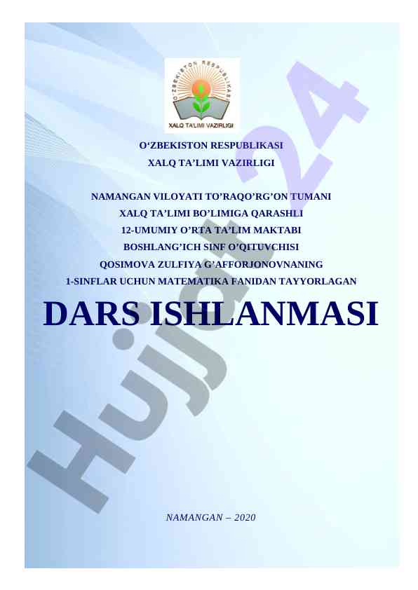 Boshqarilayotgan 1-sinf matematikasi dars ishlanmasi