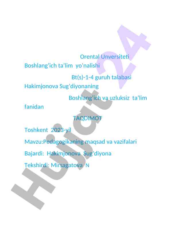 Pedagogikaning Maqsad Va Vazifalari
