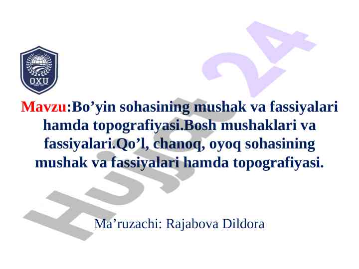 Bo’yin sohasining mushaklari va topografiyasi