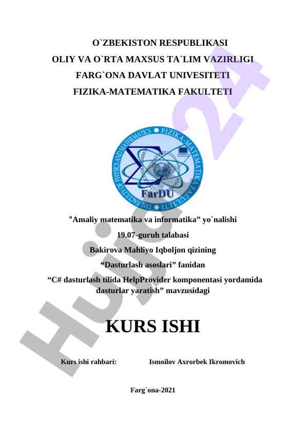 C# dasturlash tili va helpprovider komponentasi