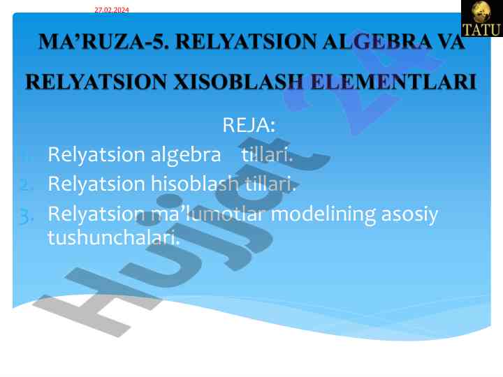 Relyatsion algebra va hisoblash tillari