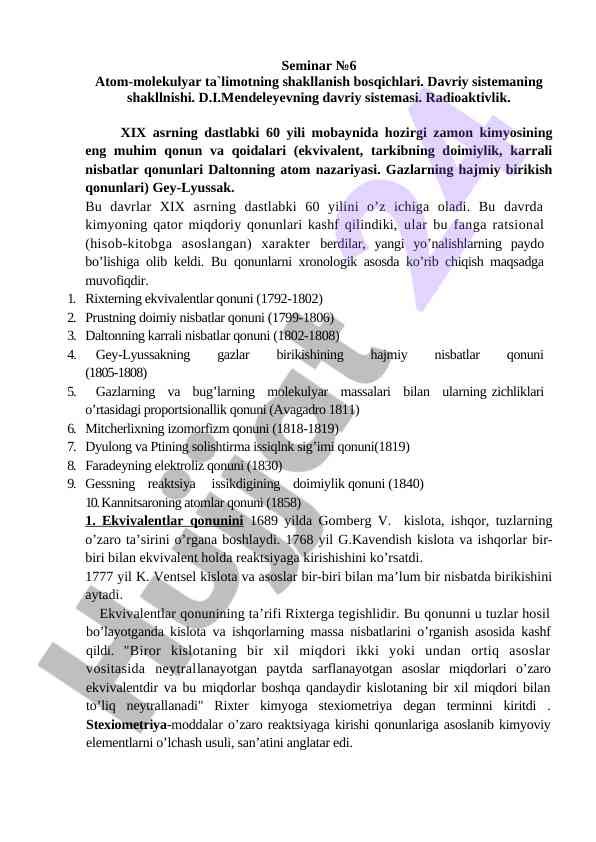 Atom-molekulyar ta'limot va davriy sistema