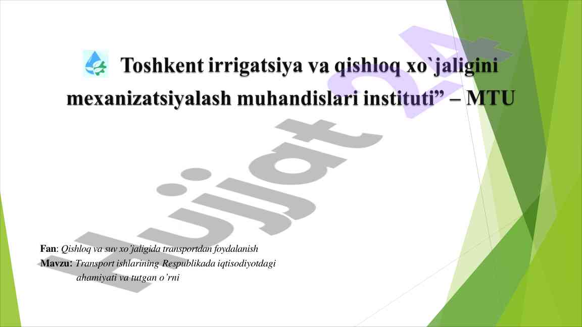 Transport ishlarining iqtisodiy ahamiyati va rivojlanishi