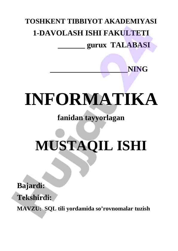 Sql tili yordamida so’rovnomalar tuzish