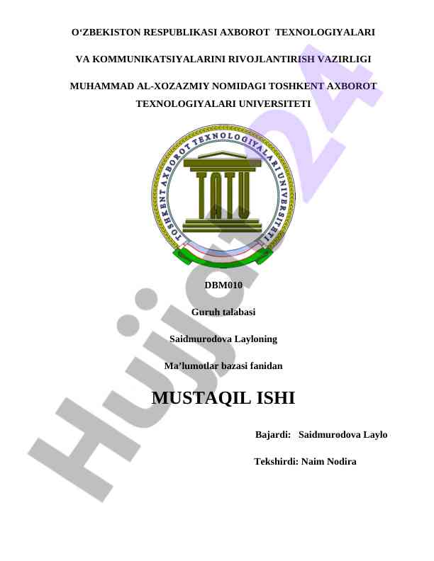Ma’lumotlar bazasi dasturlarini o‘rnatish va sozlash