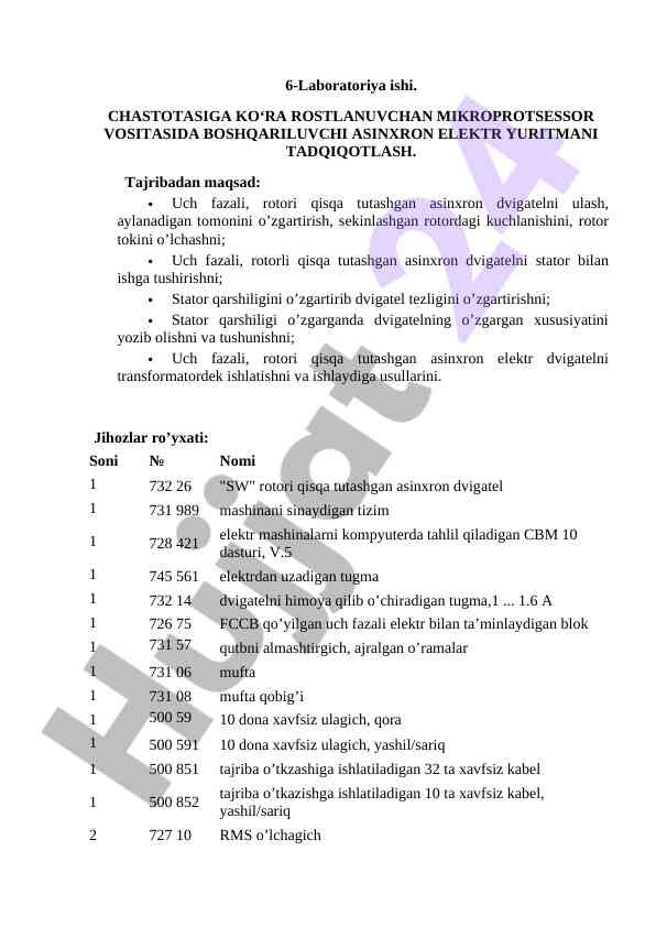 Asinxron dvigatelni tadqiqotlash va o‘lchovlar