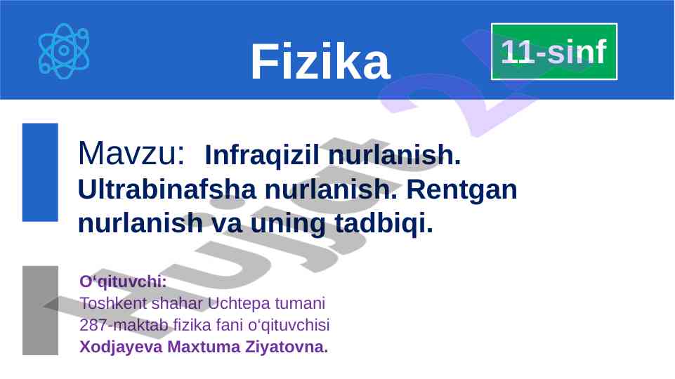 Infraqizil va ultrabinafsha nurlanish testlari
