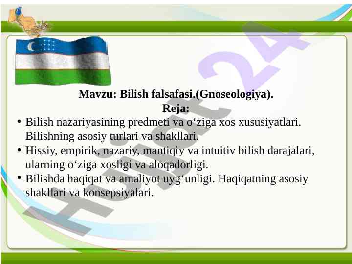 Bilish falsafasi asoslari va gnoseologiya