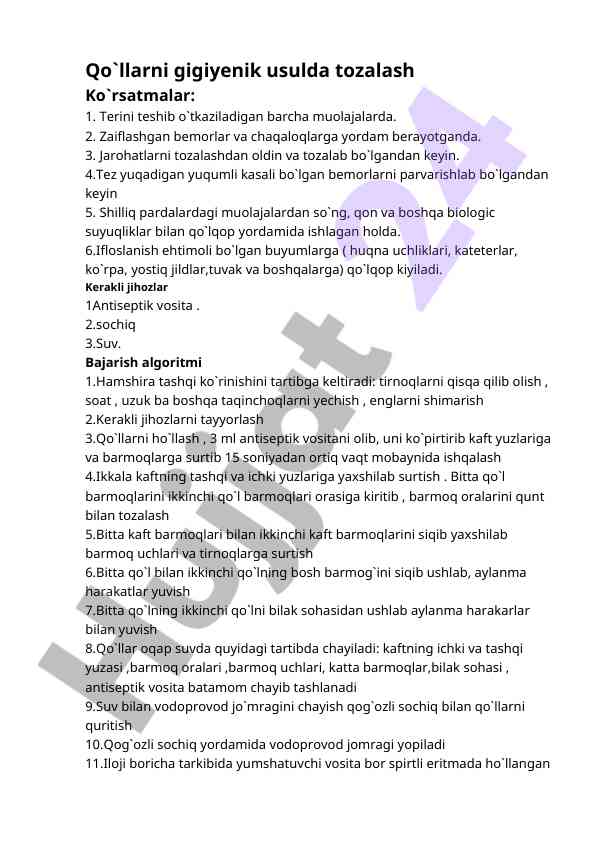 Qo‘llarni gigiyenik usulda tozalash ko‘rsatmalari