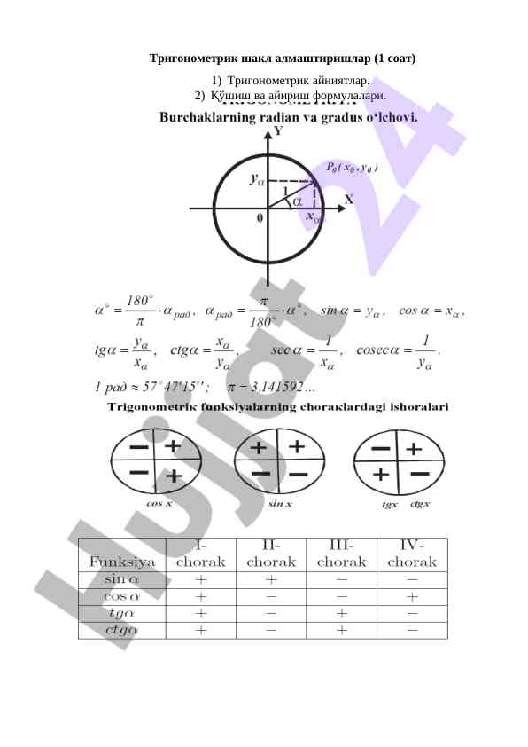 Trigonometric transformations overview