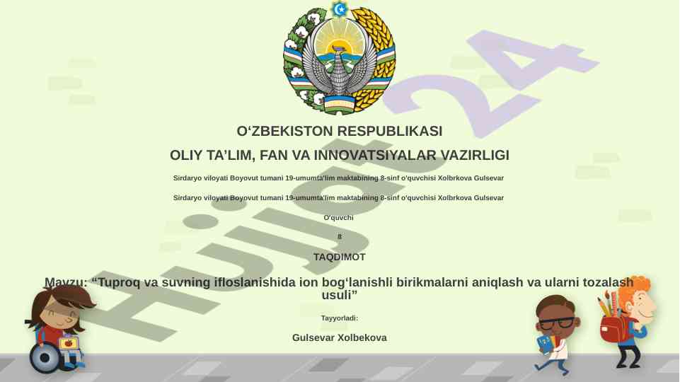 Tuproq va suvning ifloslanishida ion bog‘lanishli birikmalar