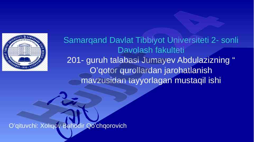 O‘qotor qurollardan jarohatlanish mavzusi