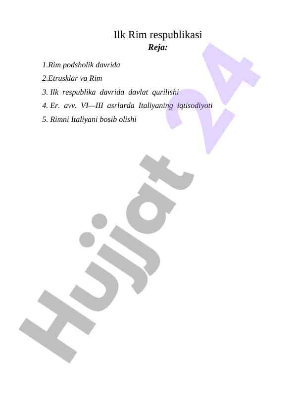 Ilk rim respublikasi tarixi va etrusklar tahlili