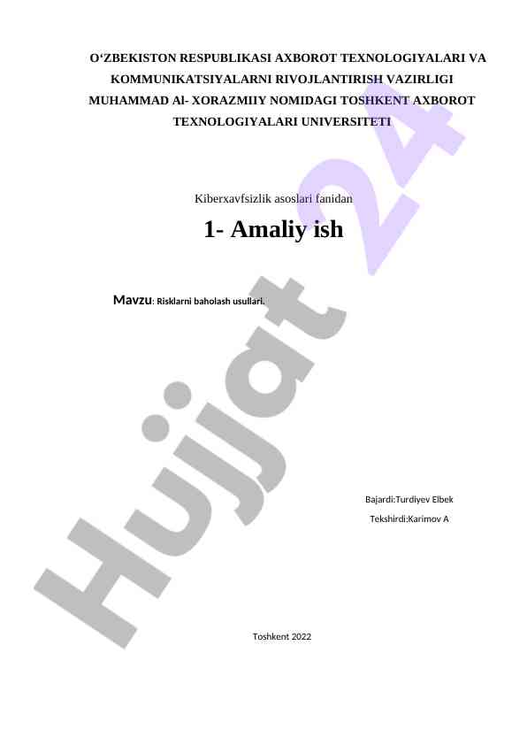 Kiberxavfsizlik asoslari bo'yicha amaliy ish