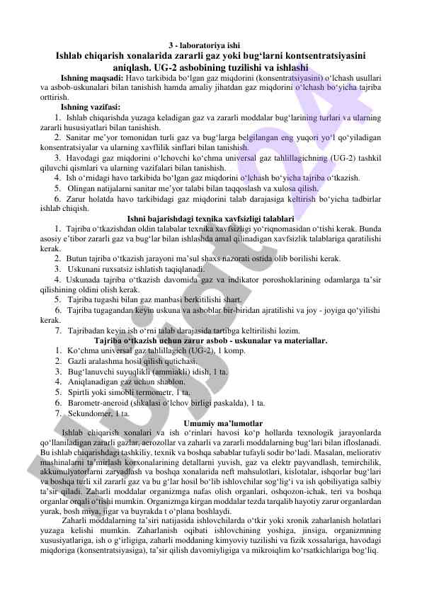Laboratoriya ishida zararli gazlarni o‘lchash