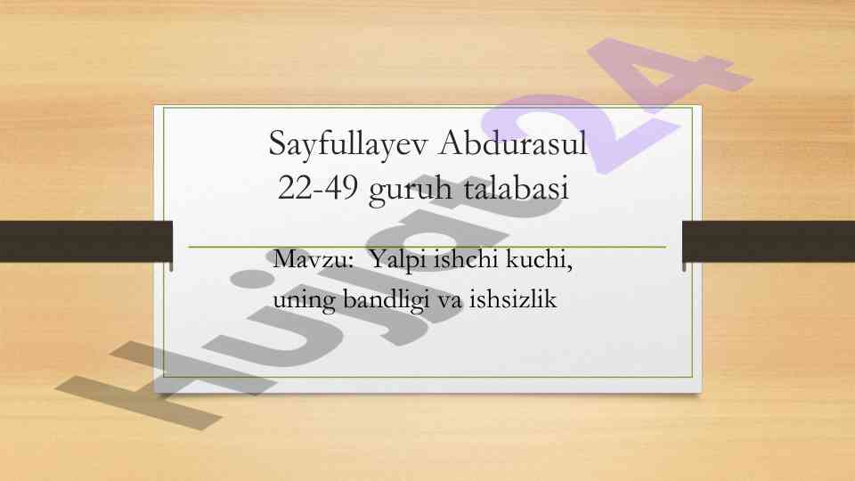 Yalpi ishchi kuchining bandligi va ishsizlik tahlili