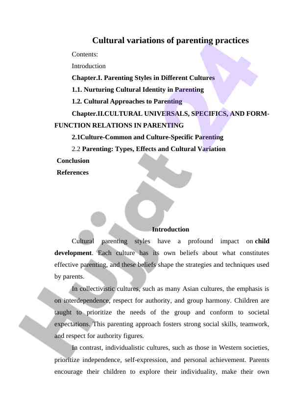 Cultural Variations Of Parenting Practices