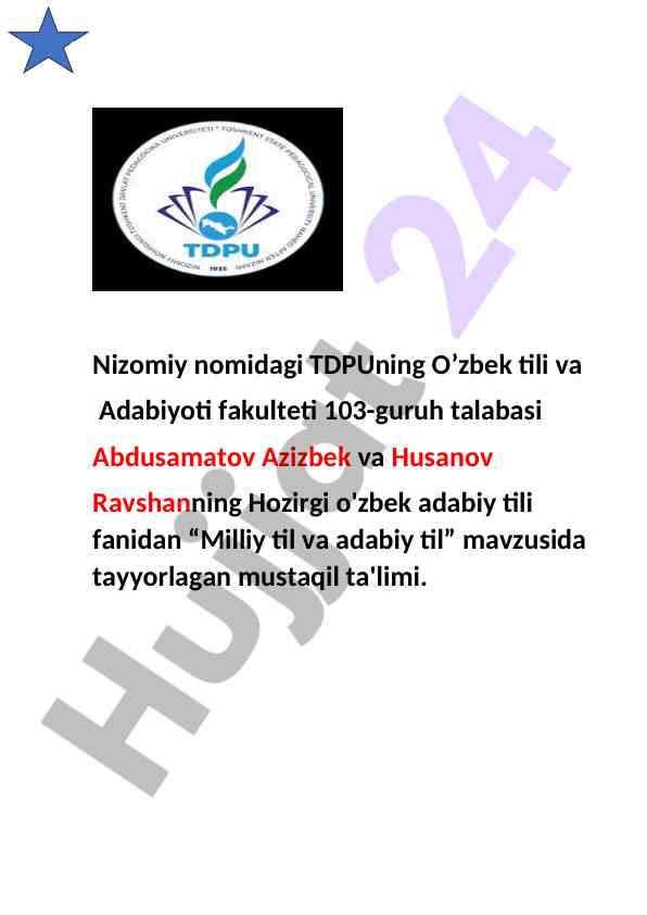 Milliy til va adabiy til haqida mustaqil ish