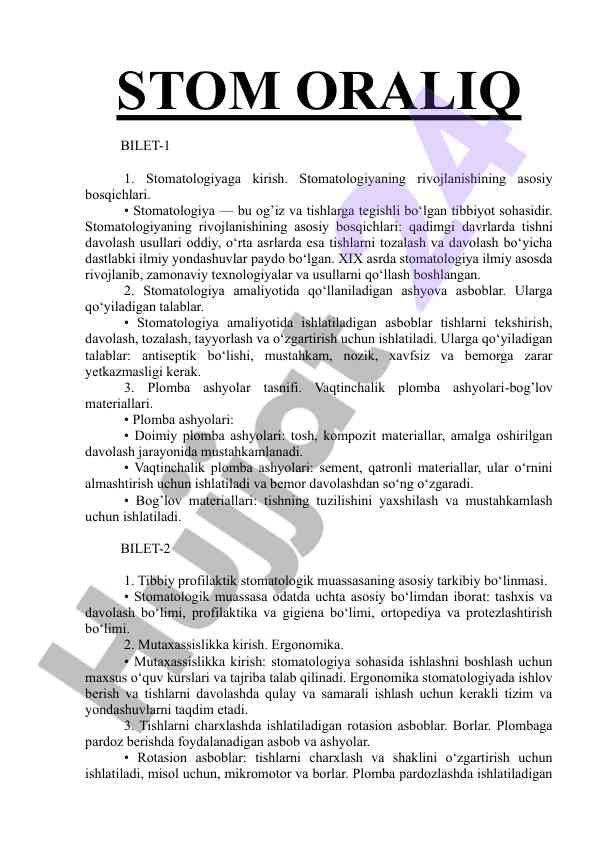 O‘zbek stomatologiyasining rivojlanish tarixi
