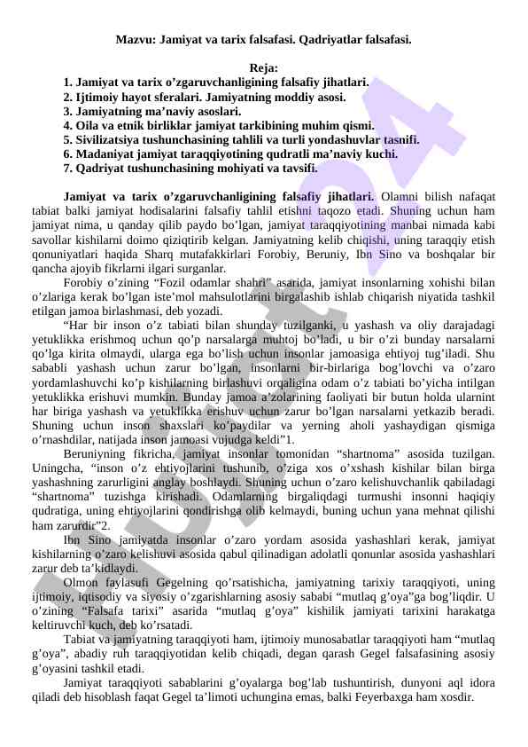 Jamiyat va tarix falsafasi qadriyatlar falsafasi