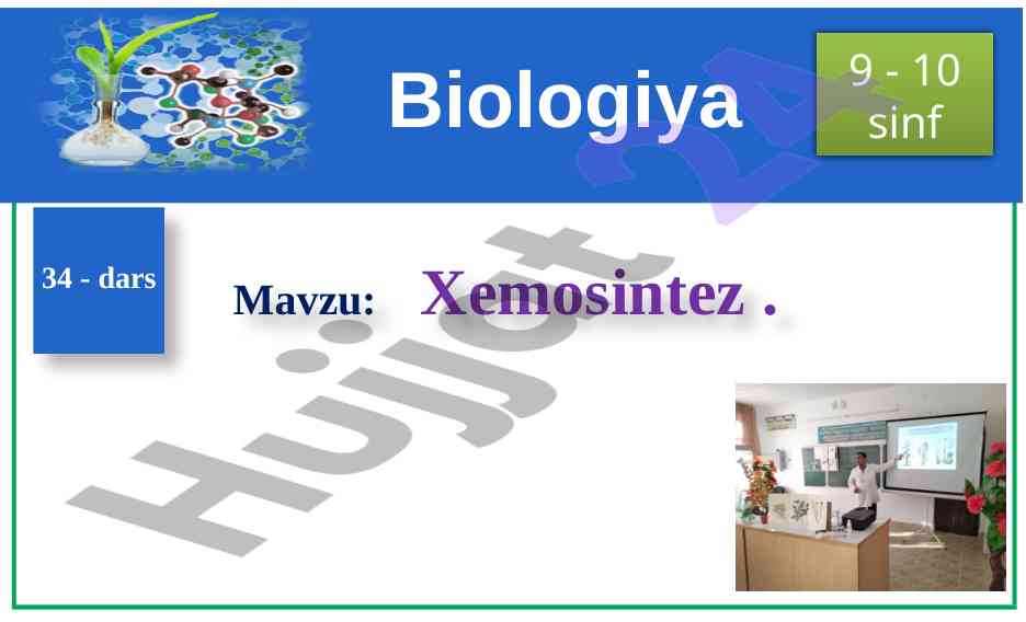 Xemosintez mavzusi o‘rganish rejasi
