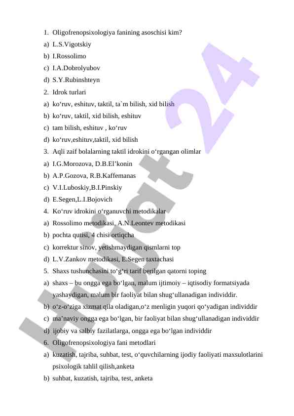 Oligofrenopsixologiya: aqli zaif bolalar idrok turlari