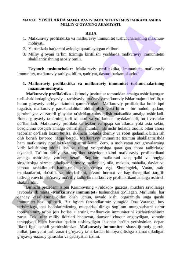 Mafkuraviy immunitetni mustahkamlashda milliy g‘oya