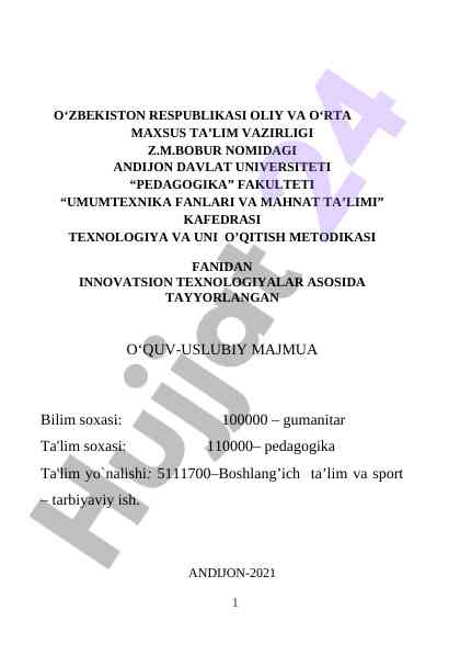 Umumtexnika fanlari bo‘yicha o‘quv usuliy majmua
