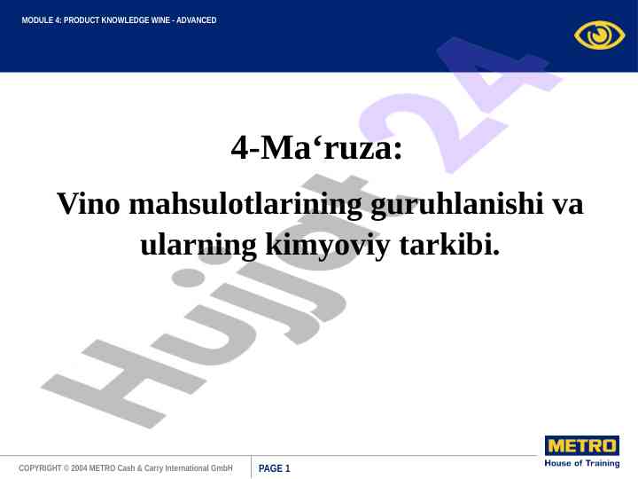 Vino mahsulotlarining guruhlanishi va kimyoviy tarkibi