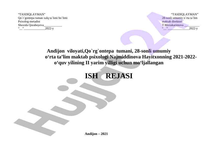 Maktab psixologi ish rejasi va tavsiyalar