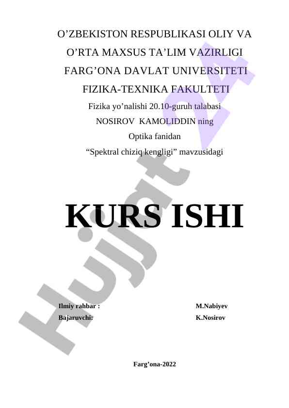 Spektral chiziq kengligi mavzusidagi kurs ishlari