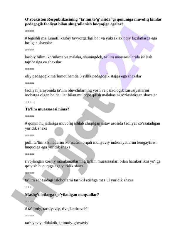 Pedagogik faoliyat bilan shug‘ullanish huquqi