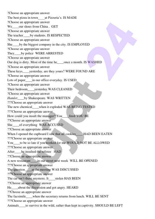Grammar exercises for verb forms and passive voice