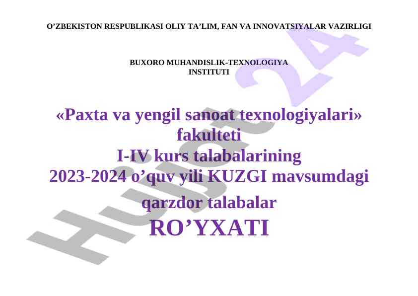 Kuzgi mavsumdagi qarzdor talabalar ro'yxati 2023-2024