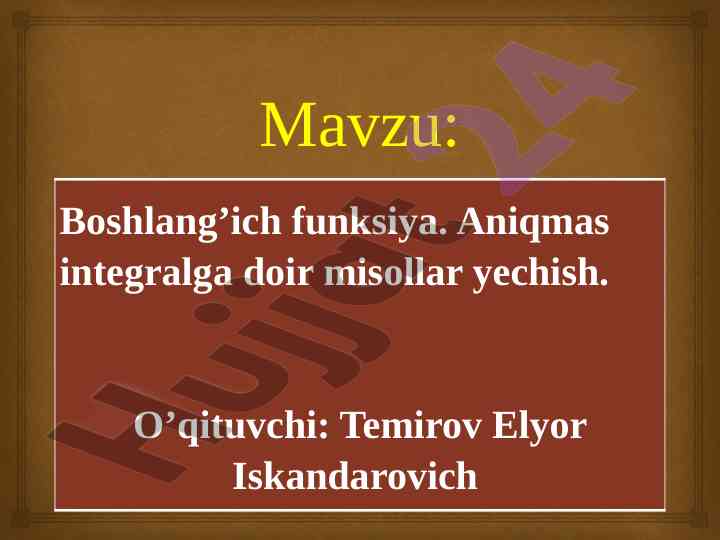 Boshlang'ich funksiyalar va ularning xossalari