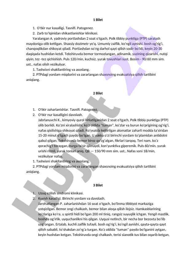O'tkir nur kasalliklari va ularning patogenezi