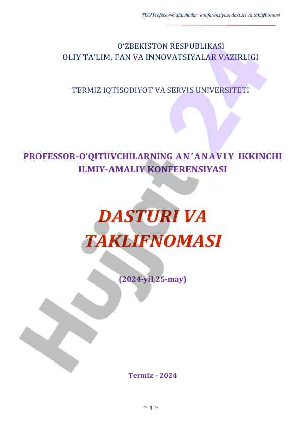 Tisu professor-o‘qituvchilar konferensiyasi dasturi 2024
